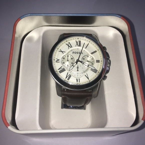 Men’s Fossil Grant Watch with White Dial and Brown Leather Strap - Picture 5 of 5